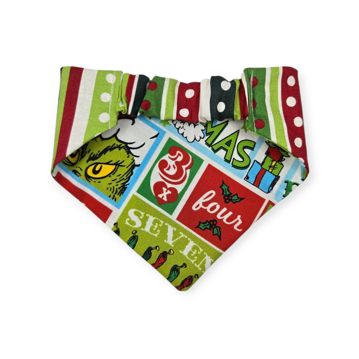 Grouchy Count Down/Christmas Stripes Slip-on Scrunchie Bandana (Small)