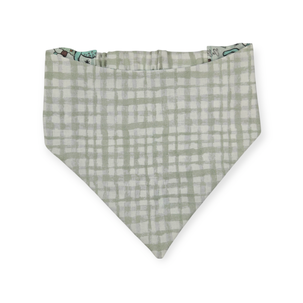 Winter Dinosaurs/Sage Green Plaid Reversible Slip-on Scrunchie Bandana (Large)