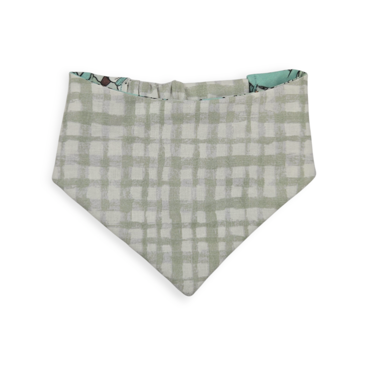 Winter Dinosaurs/Sage Green Plaid Slip-on Scrunchie Bandana (Small)