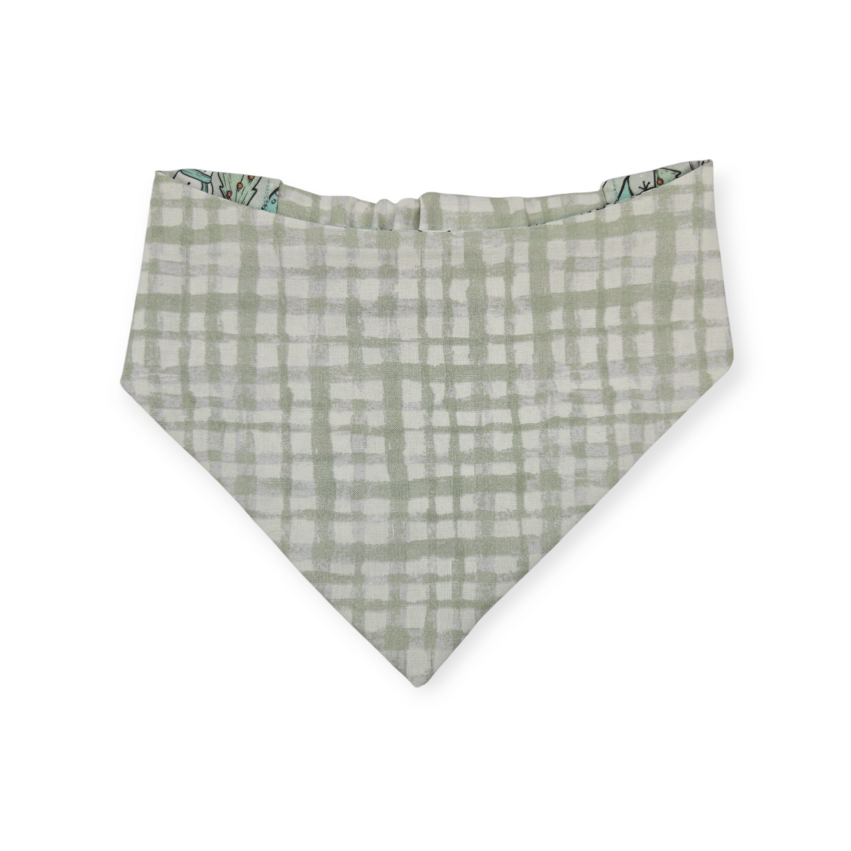 Winter Dinosaurs/Sage Green Plaid Reversible Slip-on Scrunchie Bandana (Medium/Large)