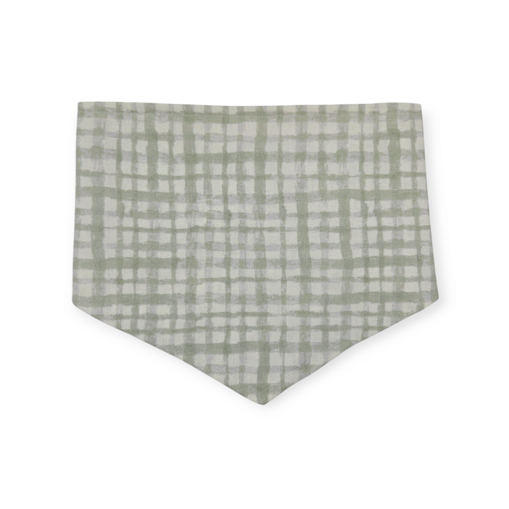 Winter Dinosaurs/Sage Green Plaid Reversible Tie-on Bandana (Medium)