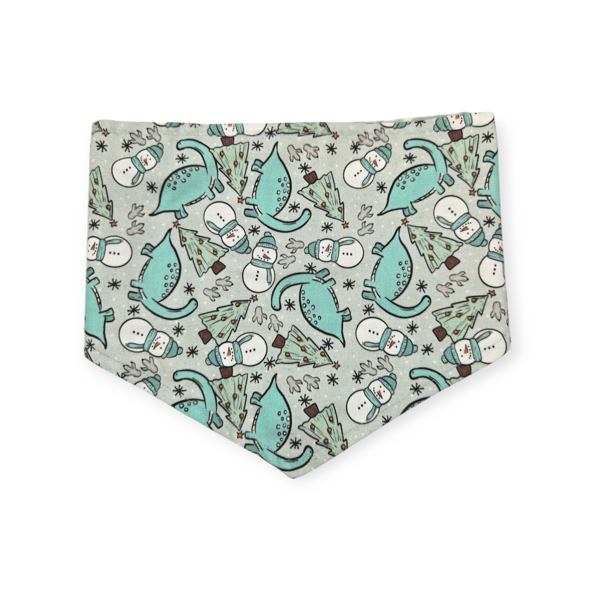 Winter Dinosaurs/Sage Green Plaid Reversible Tie-on Bandana (Medium)