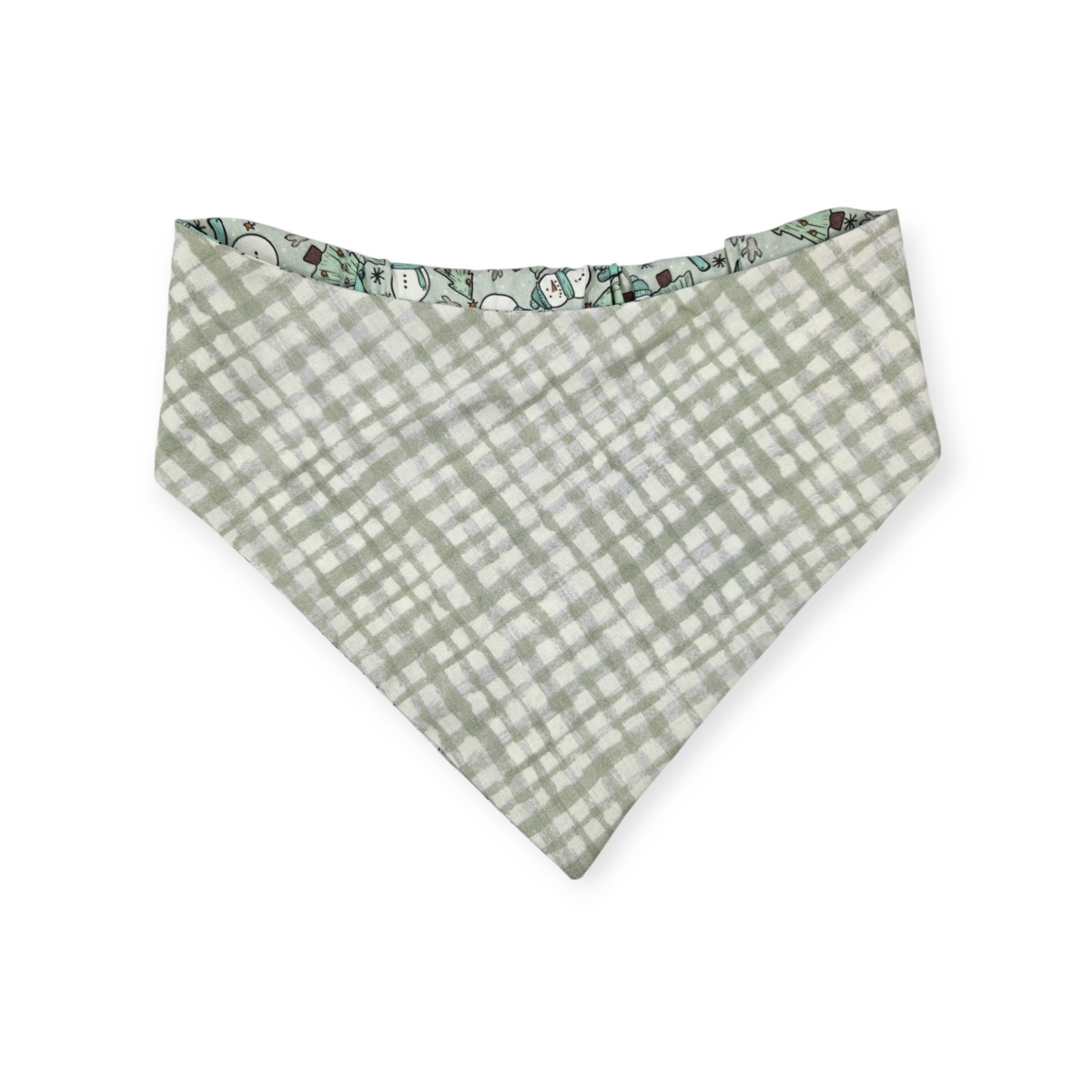 Winter Dinosaurs/Sage Green Plaid Reversible Slip-on Scrunchie Bandana (X-Large)