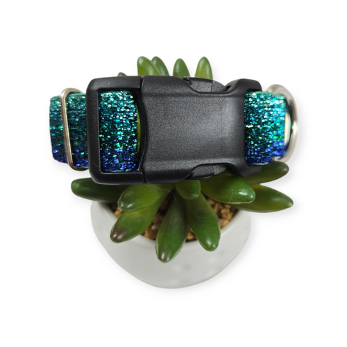 Aqua & Blue Ombre Mermaid Dog Collar (Medium, 1" wide)