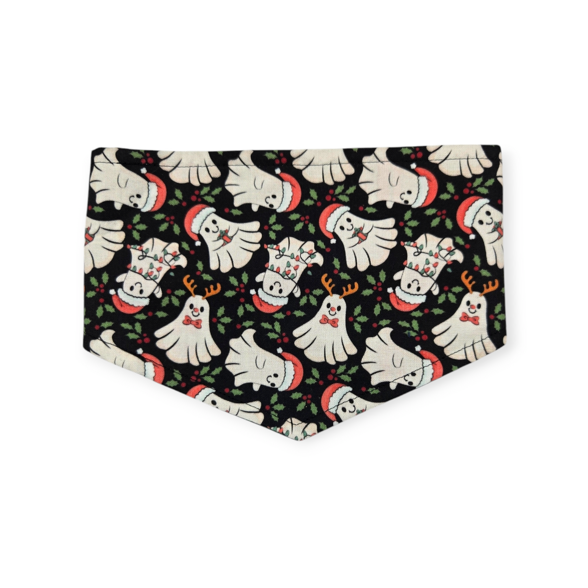 Christmas Ghost/Glitter Tartan Plaid Reversible Tie-on Bandana (X-Small)