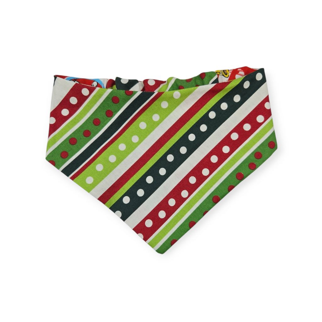 Grouchy Count Down/Christmas Stripes Reversible Slip-on Scrunchie Bandana (Medium)