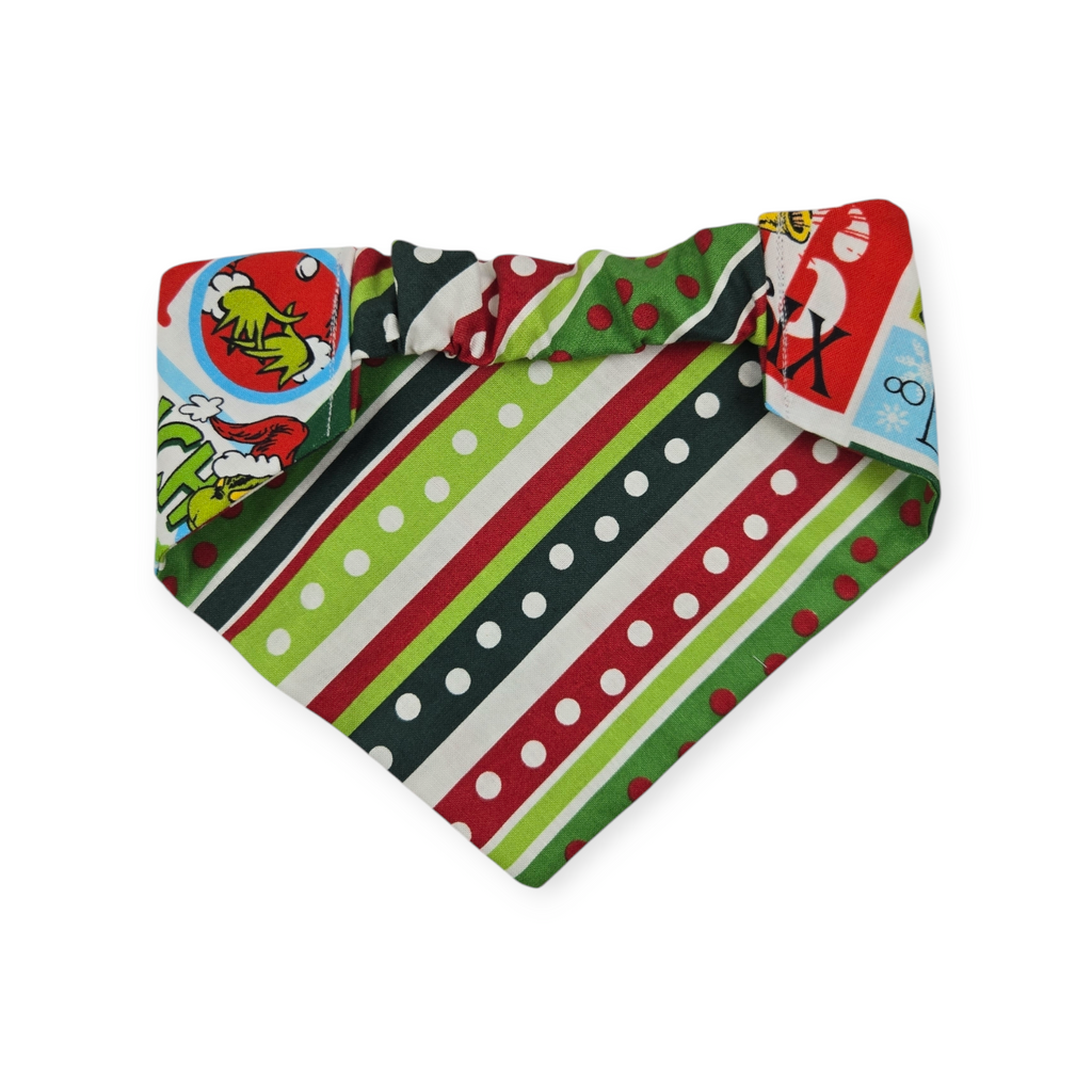 Grouchy Count Down/Christmas Stripes Reversible Slip-on Scrunchie Bandana (Medium)