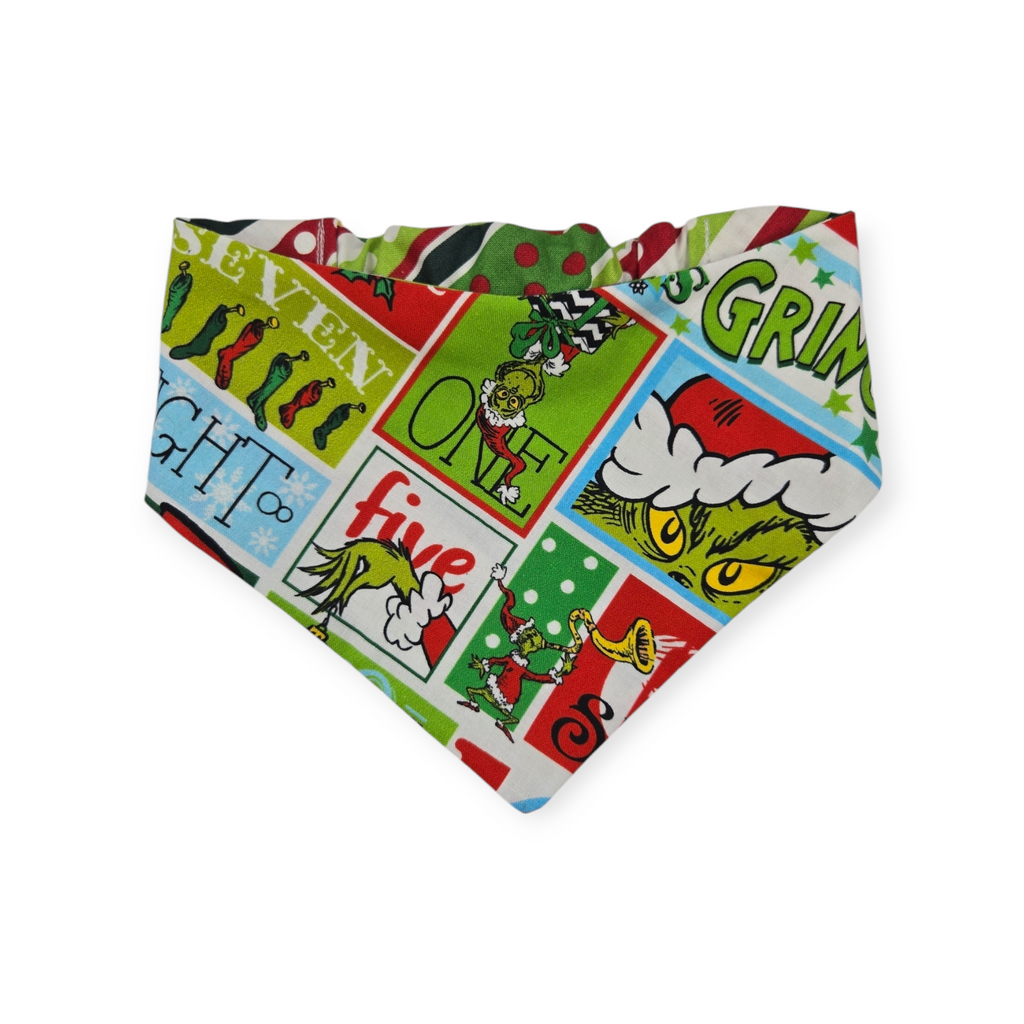 Grouchy Count Down/Christmas Stripes Reversible Slip-on Scrunchie Bandana (Medium)