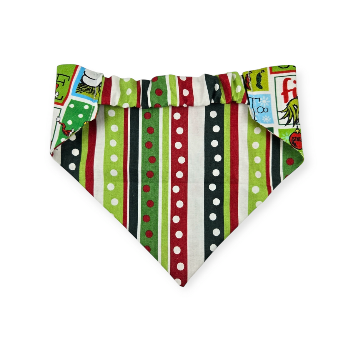 Grouchy Count Down/Christmas Stripes Reversible Slip-on Scrunchie Bandana (Medium/Large)