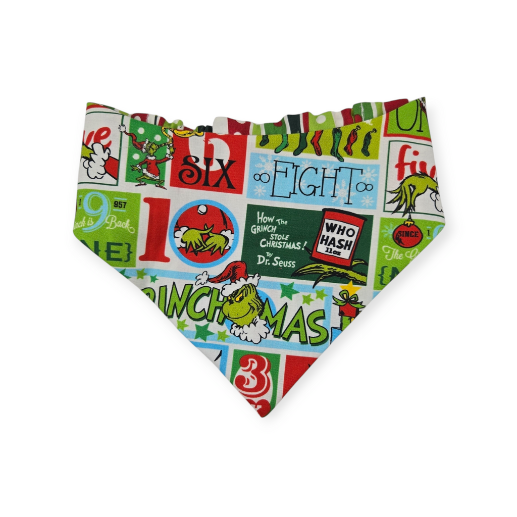 Grouchy Count Down/Christmas Stripes Reversible Slip-on Scrunchie Bandana (Medium/Large)