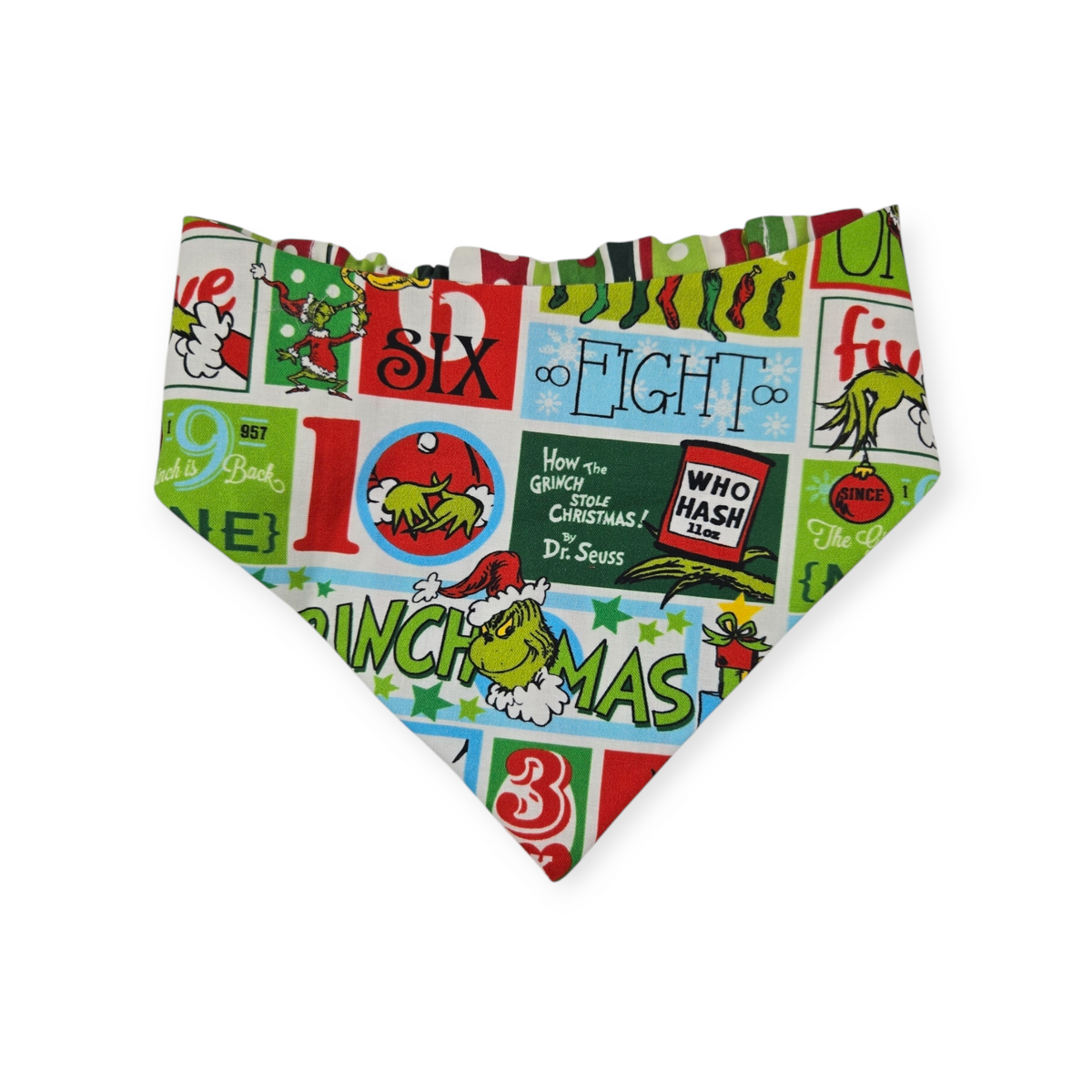 Grouchy Count Down/Christmas Stripes Reversible Slip-on Scrunchie Bandana (Medium/Large)