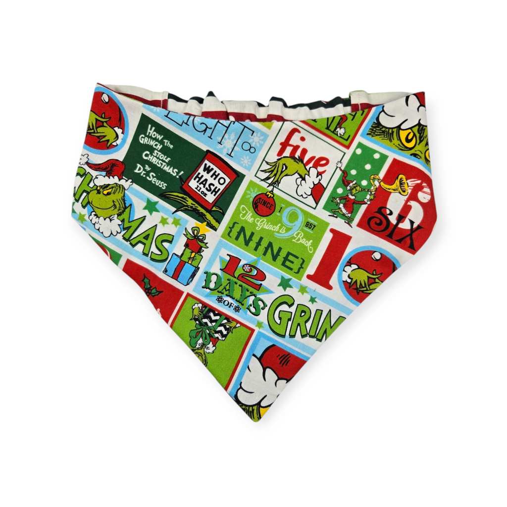 Grouchy Count Down/Christmas Stripes Reversible Slip-on Scrunchie Bandana (Large)