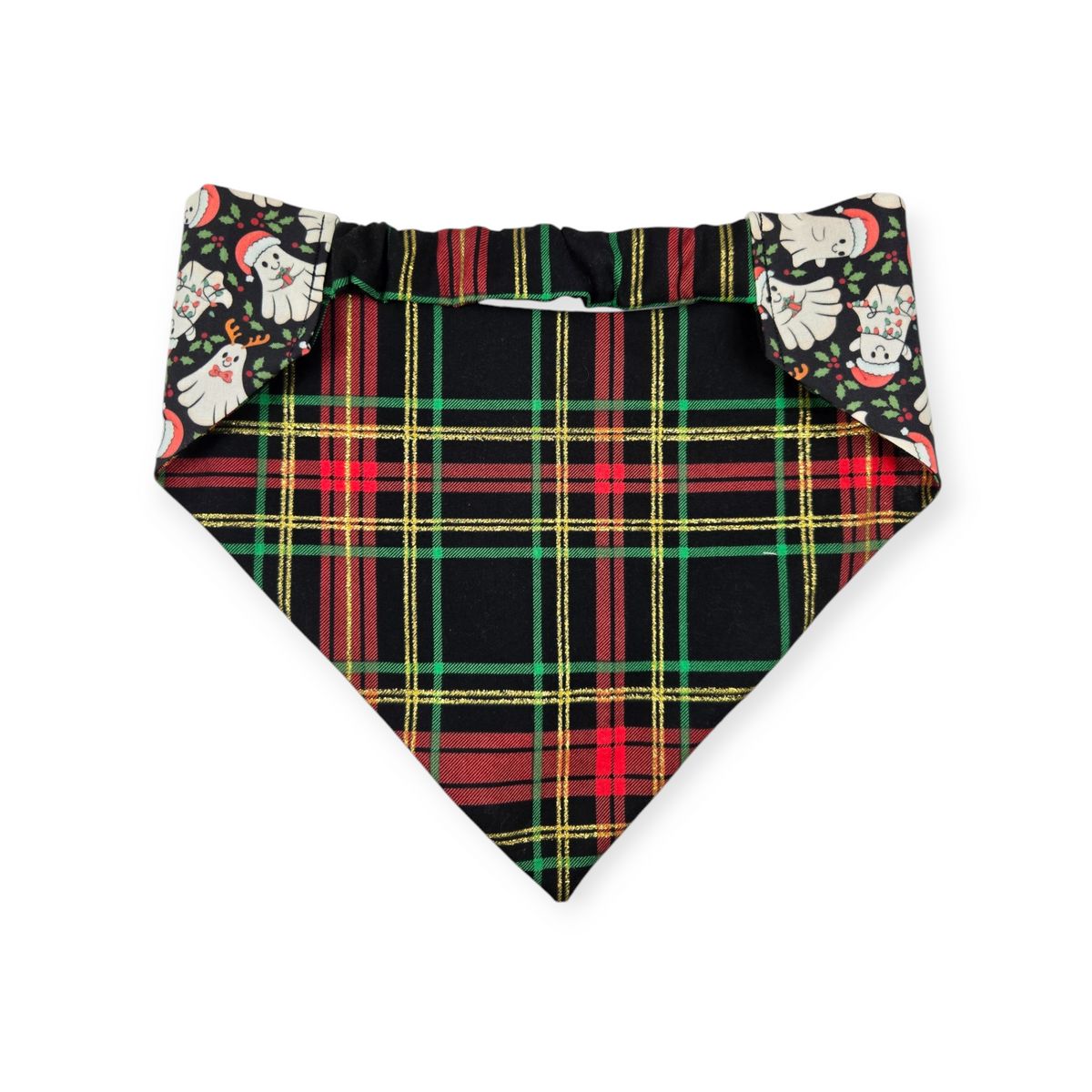 Christmas Ghost/Glitter Tartan Plaid Slip-on Scrunchie Bandana (Large/X-Large)