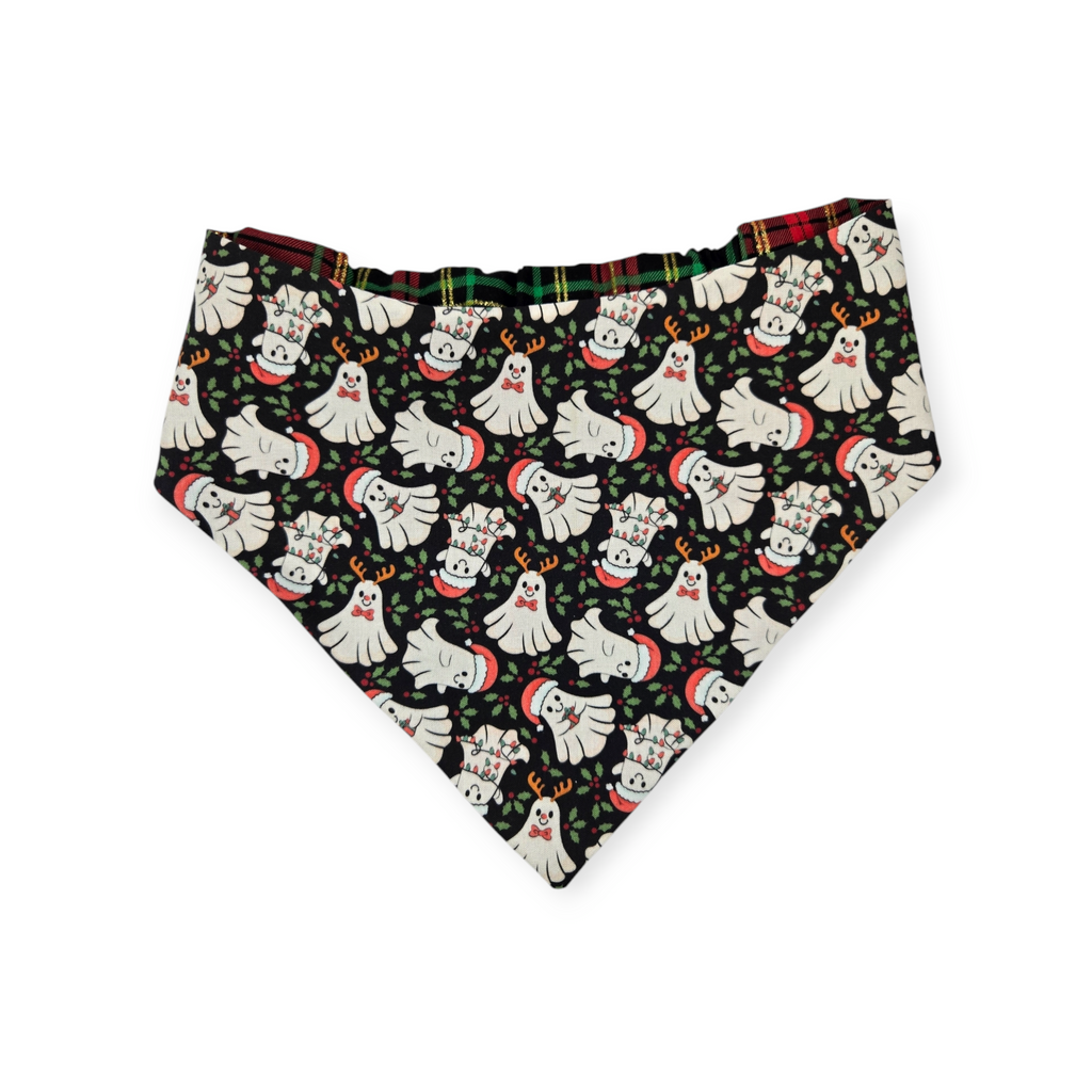 Christmas Ghost/Glitter Tartan Plaid Slip-on Scrunchie Bandana (Large/X-Large)