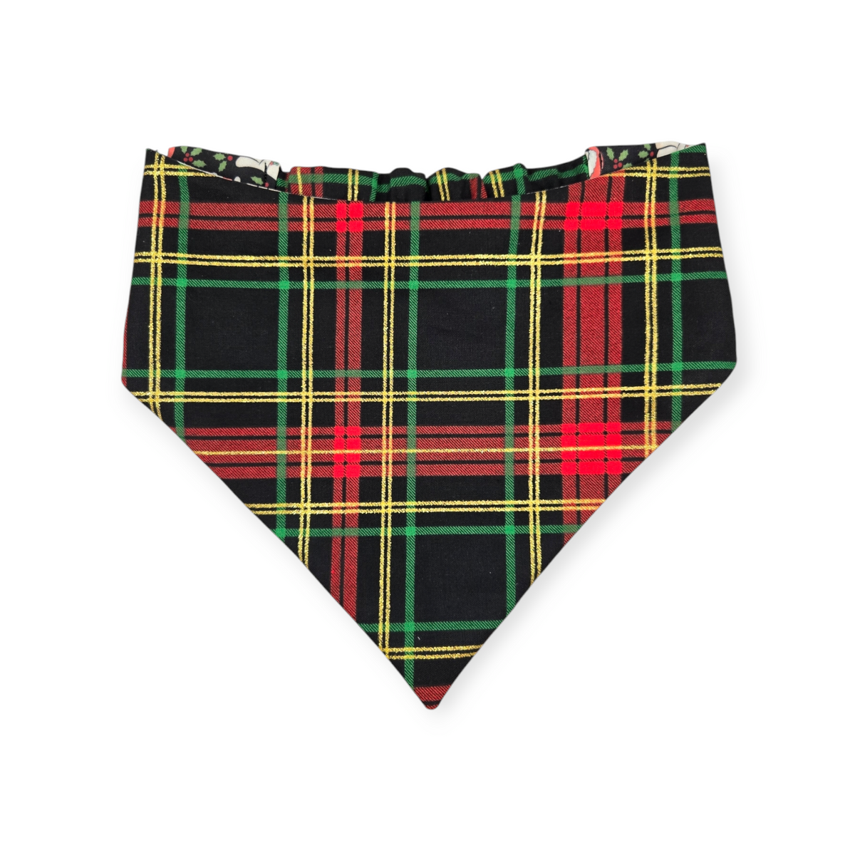 Christmas Ghost/Glitter Tartan Plaid Reversible Slip-on Scrunchie Bandana (Large)