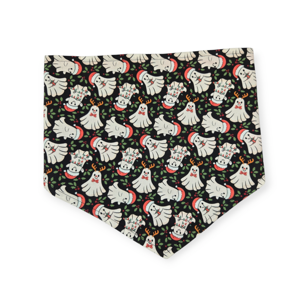 Christmas Ghost/Glitter Tartan Plaid Reversible Tie-on Bandana (Large)