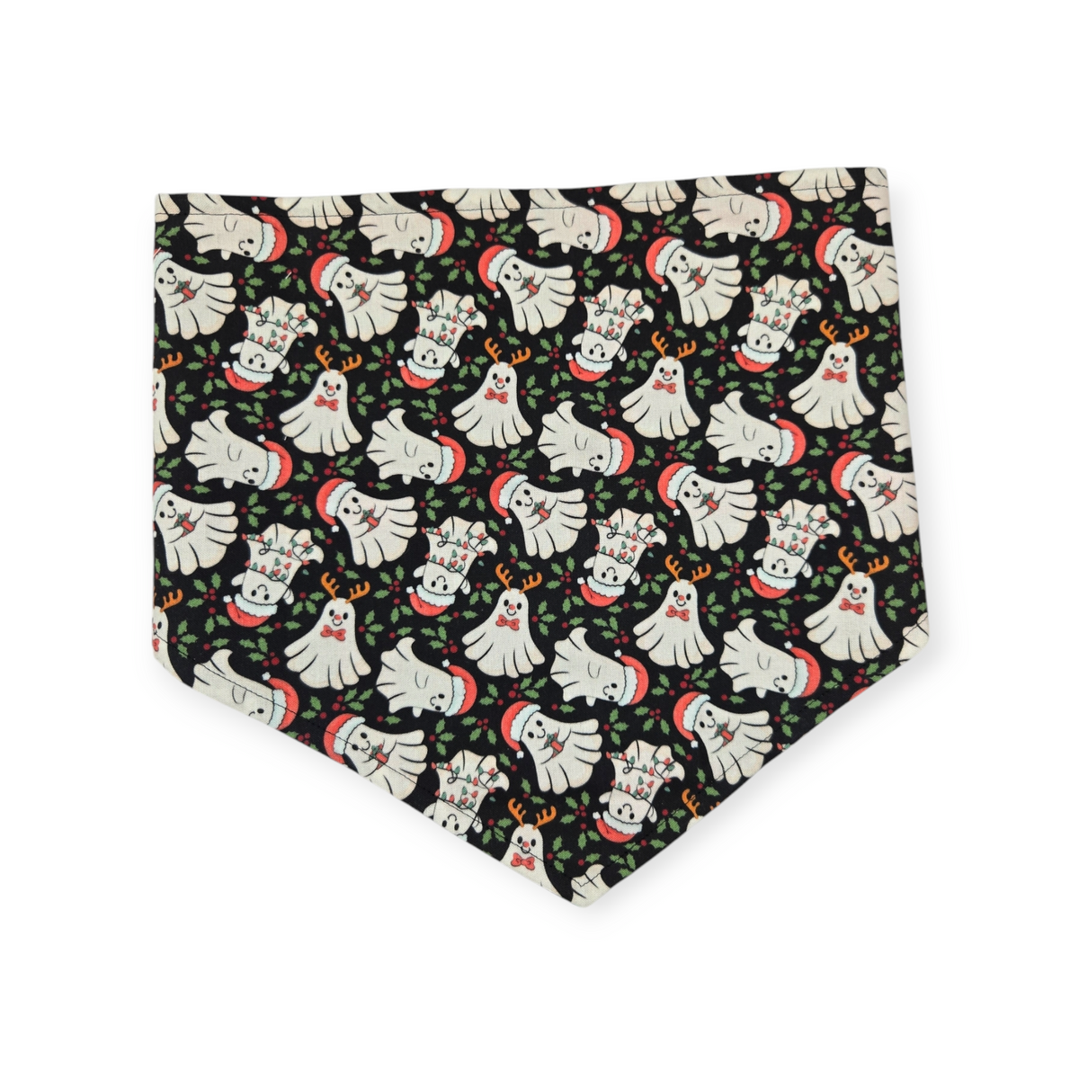 Christmas Ghost/Glitter Tartan Plaid Reversible Tie-on Bandana (Large)