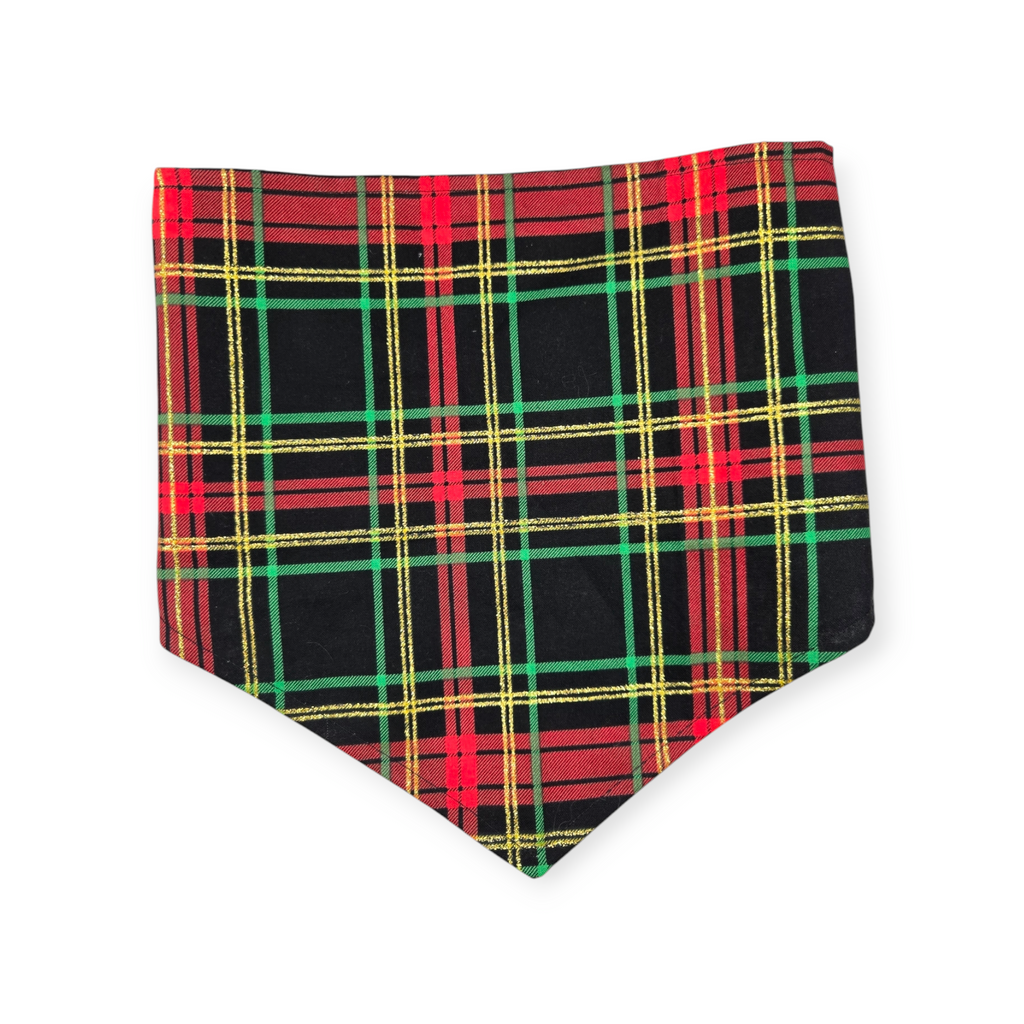 Christmas Ghost/Glitter Tartan Plaid Reversible Tie-on Bandana (Large)