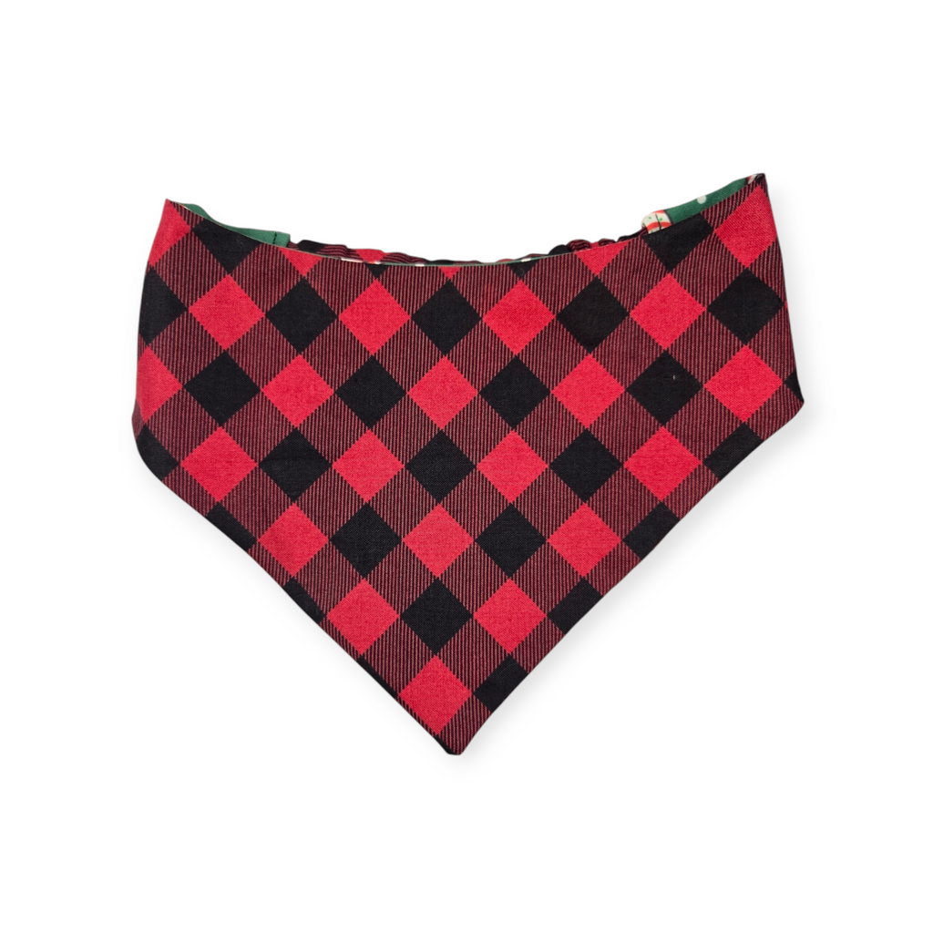 Snack Cake Trees/Red Buffalo Plaid Reversible Slip-on Scrunchie Bandana (Medium/Large)
