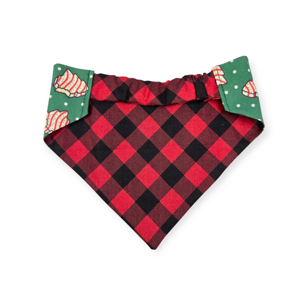 Snack Cake Trees/Red Buffalo Plaid Reversible Slip-on Scrunchie Bandana (Medium/Large)