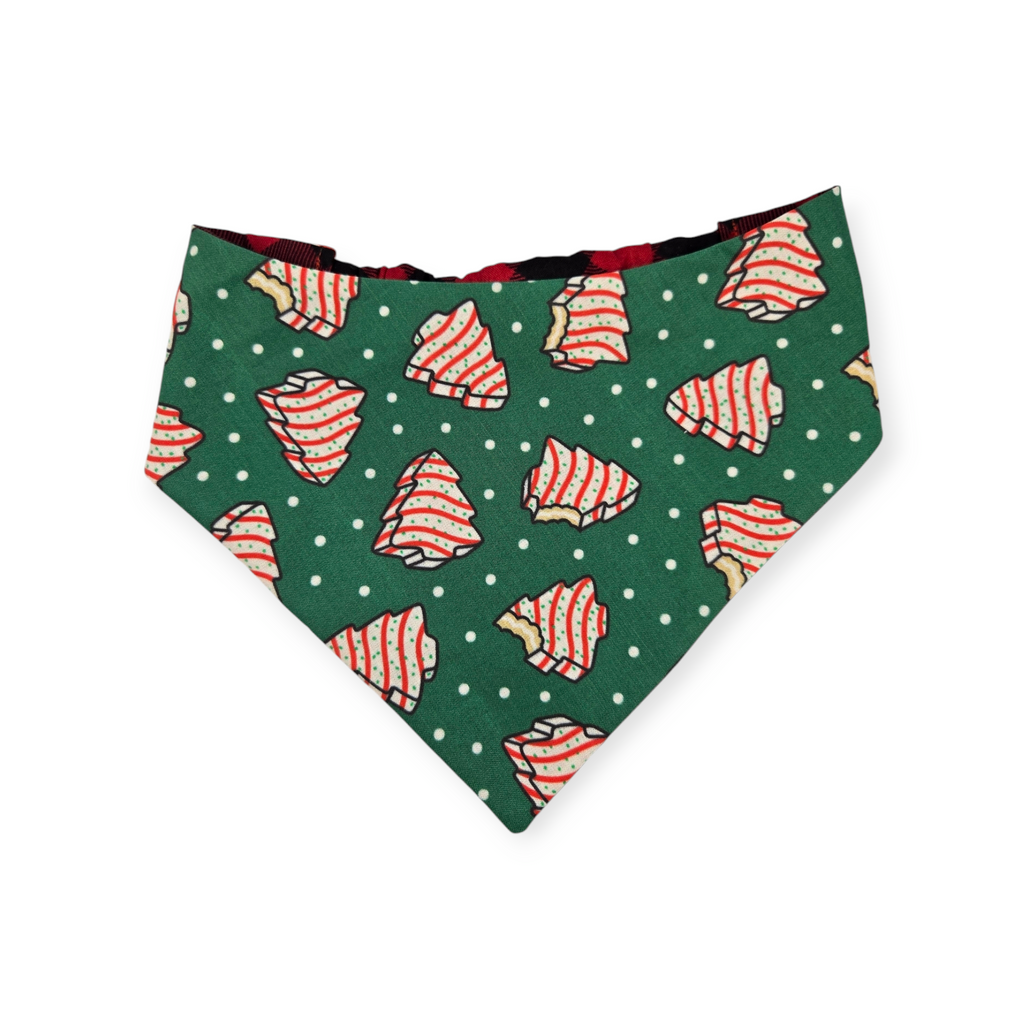 Snack Cake Trees/Red Buffalo Plaid Reversible Slip-on Scrunchie Bandana (Medium/Large)