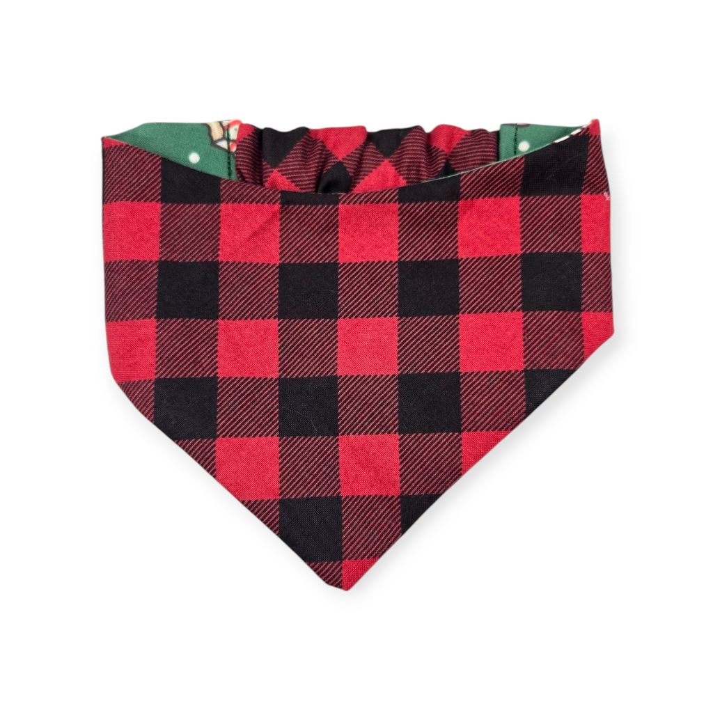Snack Cake Trees/Red Bufflo Plaid Reversible Slip-on Scrunchie Bandana (Small)
