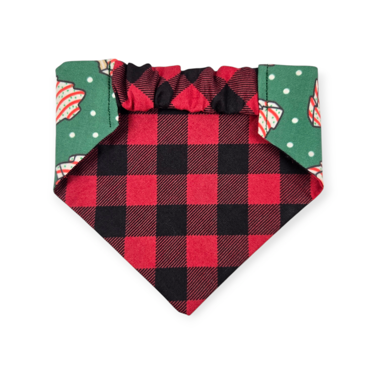 Snack Cake Trees/Red Bufflo Plaid Reversible Slip-on Scrunchie Bandana (Small)