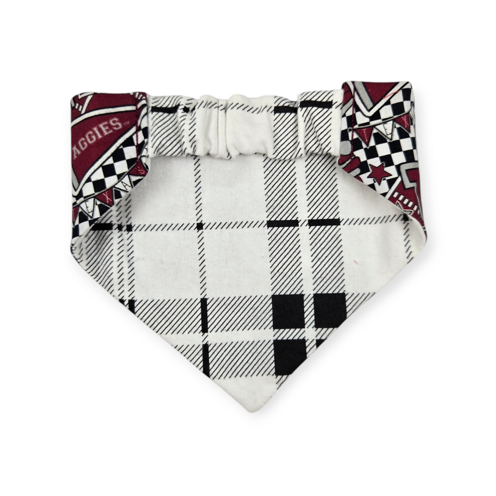 Aggies/ Black & White Plaid Slip-on Scrunchie Bandana (Small)