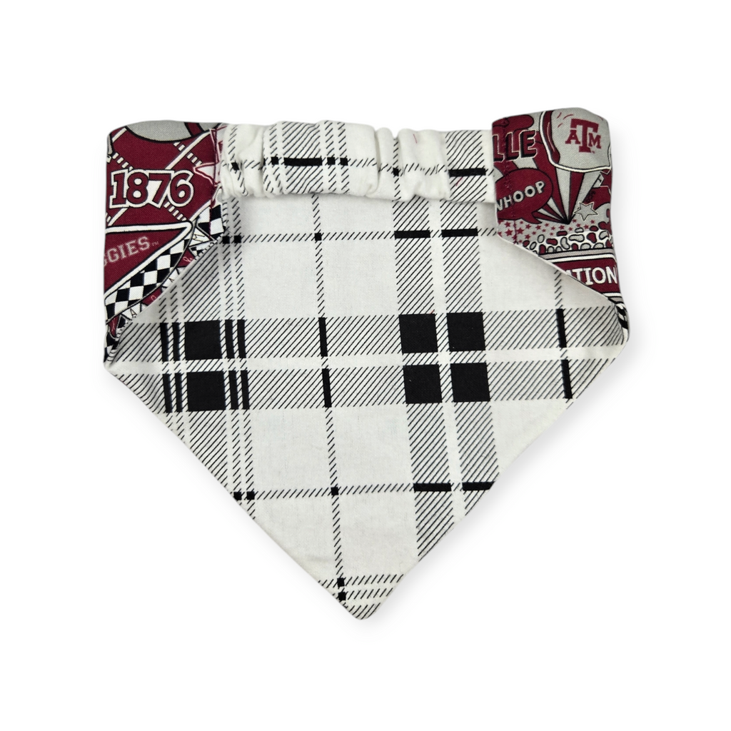 Aggies/ Black & White Plaid Slip-on Scrunchie Bandana (Medium/Large)