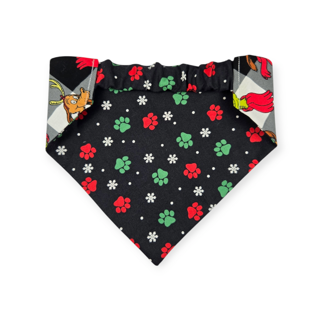 Grouchy/Christmas Paws Reversible Slip-on Scrunchie Bandana (Medium/Large)