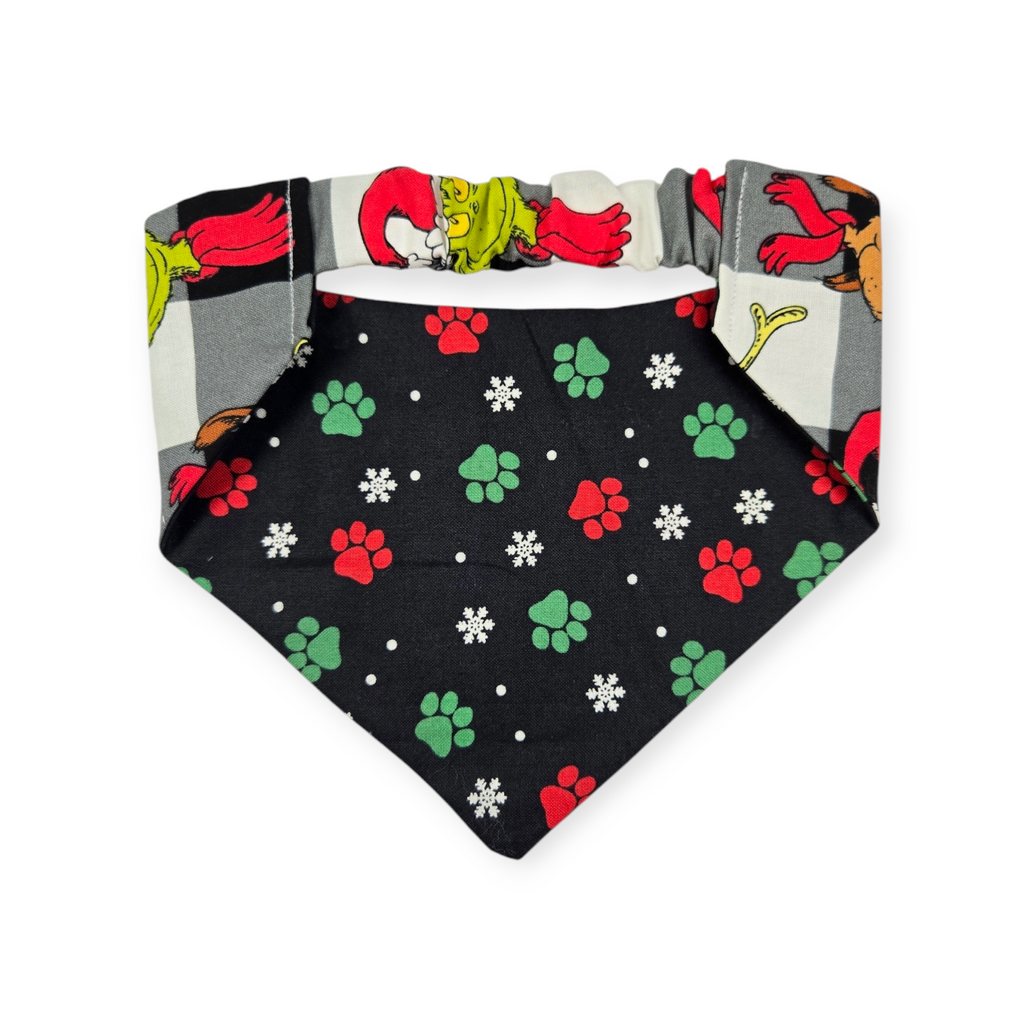 Grouchy/Christmas Paws Reversible Slip-on Scrunchie Bandana (Medium)