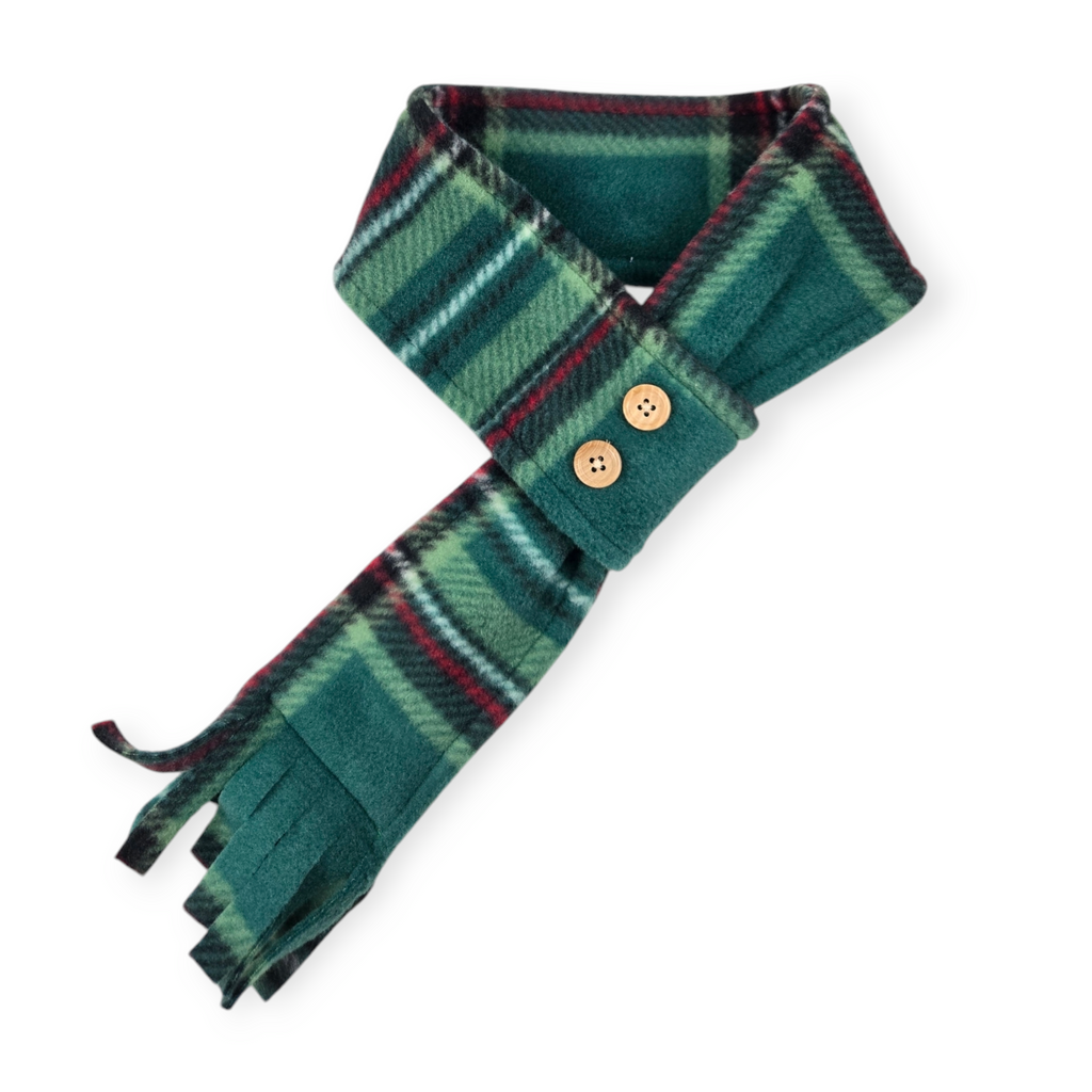 Green Tartan Plaid Adjustable Fleece Scarf (13-16")