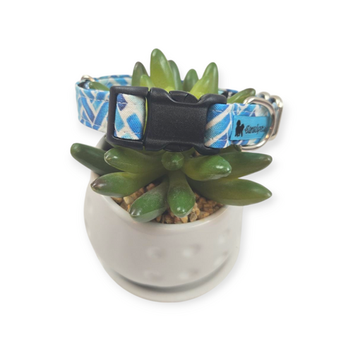 Blue Herringbone Watercolor Dog collar (Small)