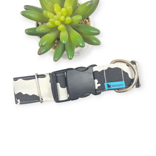 Black Cow Print Dog Collar (Large, 1.5" wide)