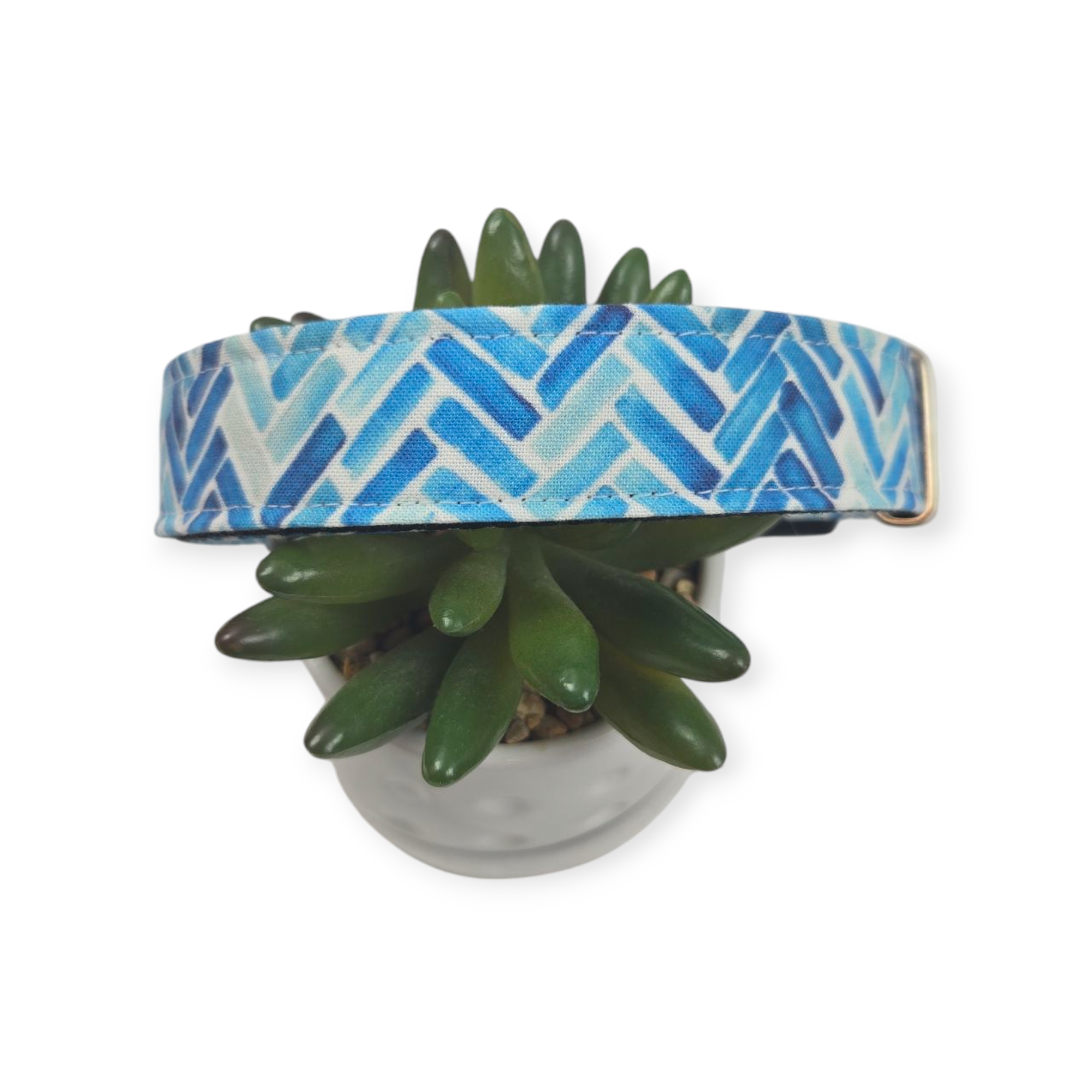 Blue Herringbone Watercolor Dog Collar (Large)