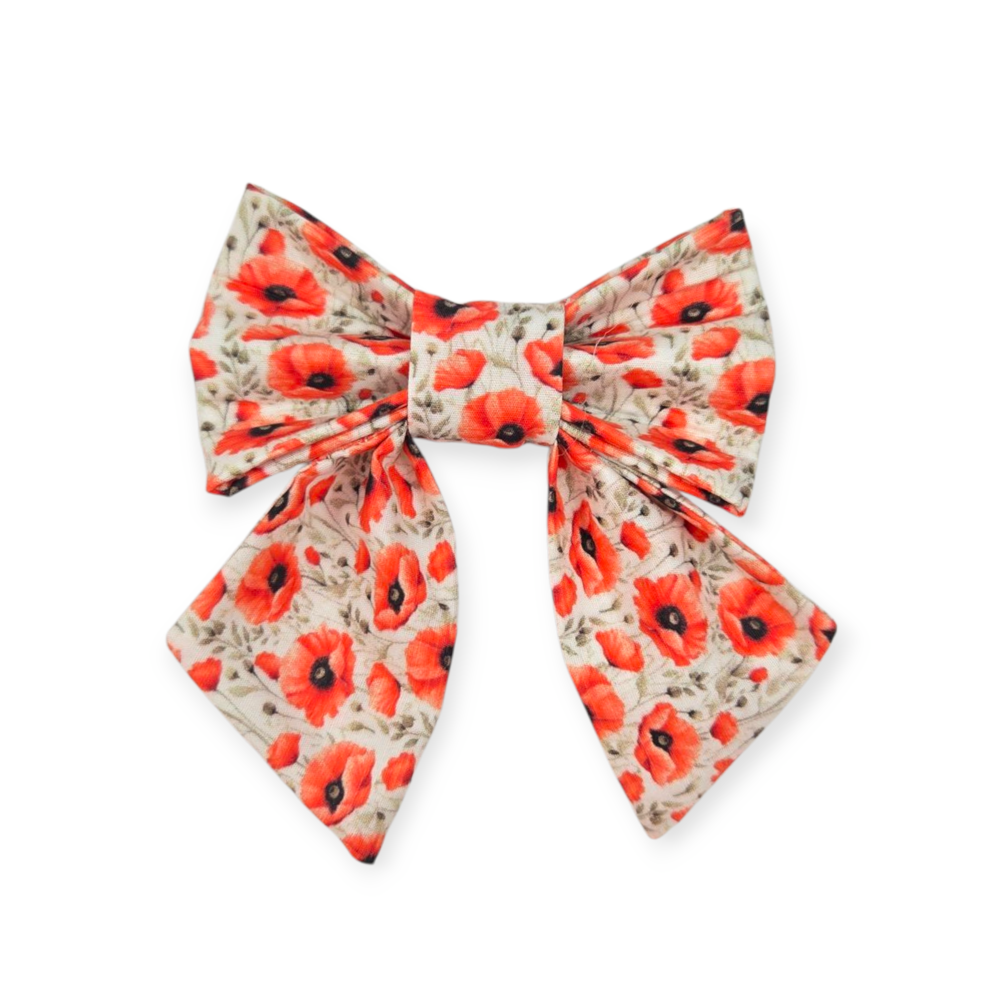 Mini Poppies on White Sailor Bow - 4"