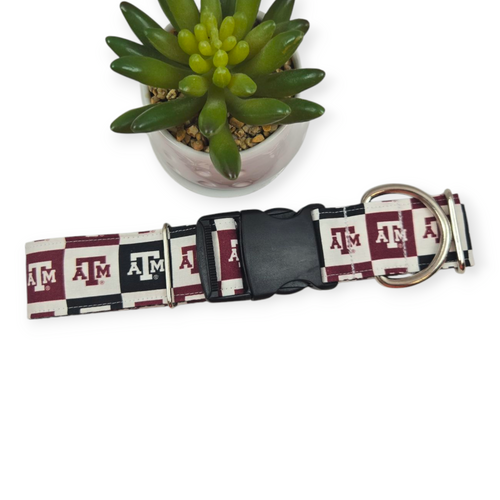 A&M Collegiate Check Dog collar (X-Large, 1.5" wide)