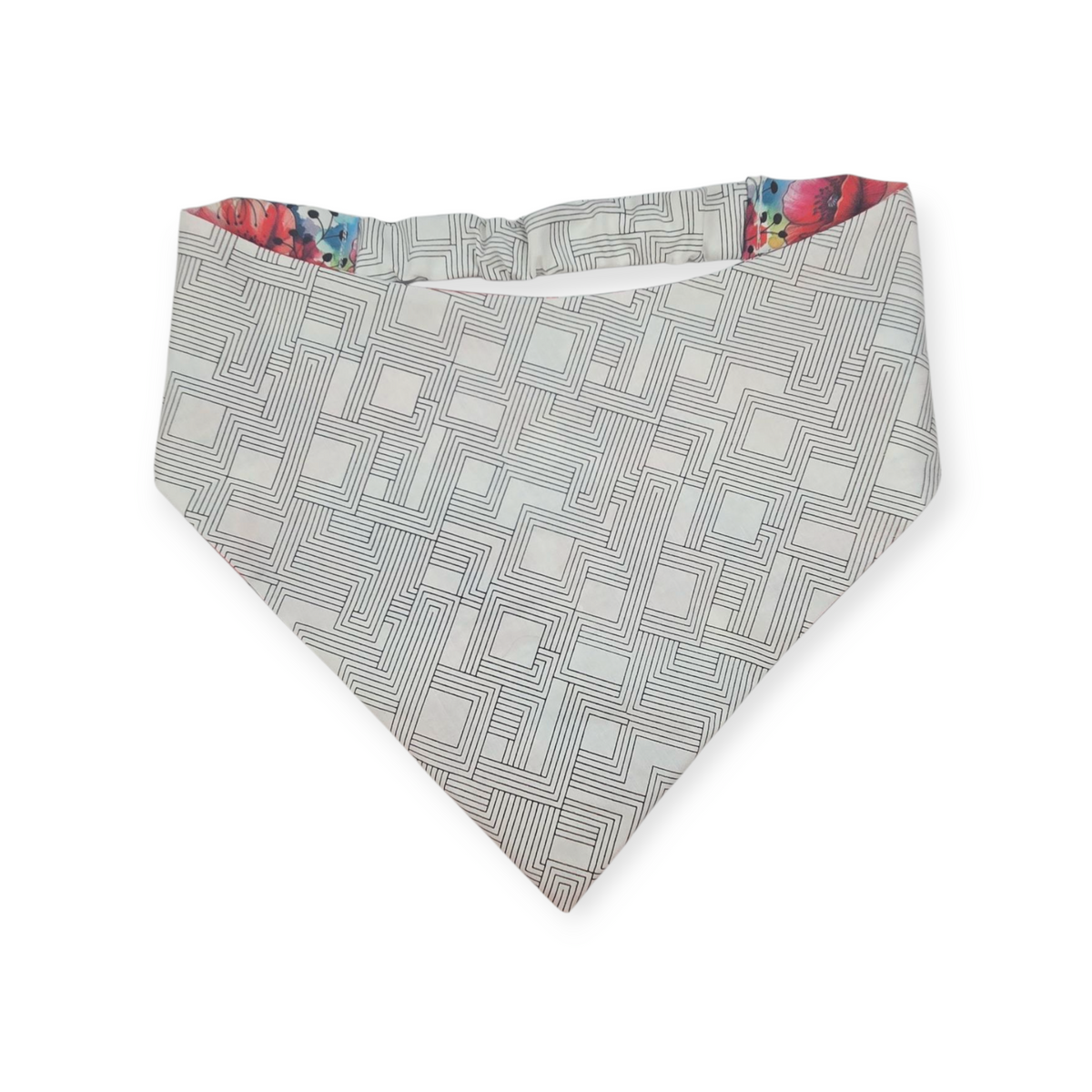 Watercolor Poppy/Linework Reversible Slip-on Scrunchie Bandana (X-Large)