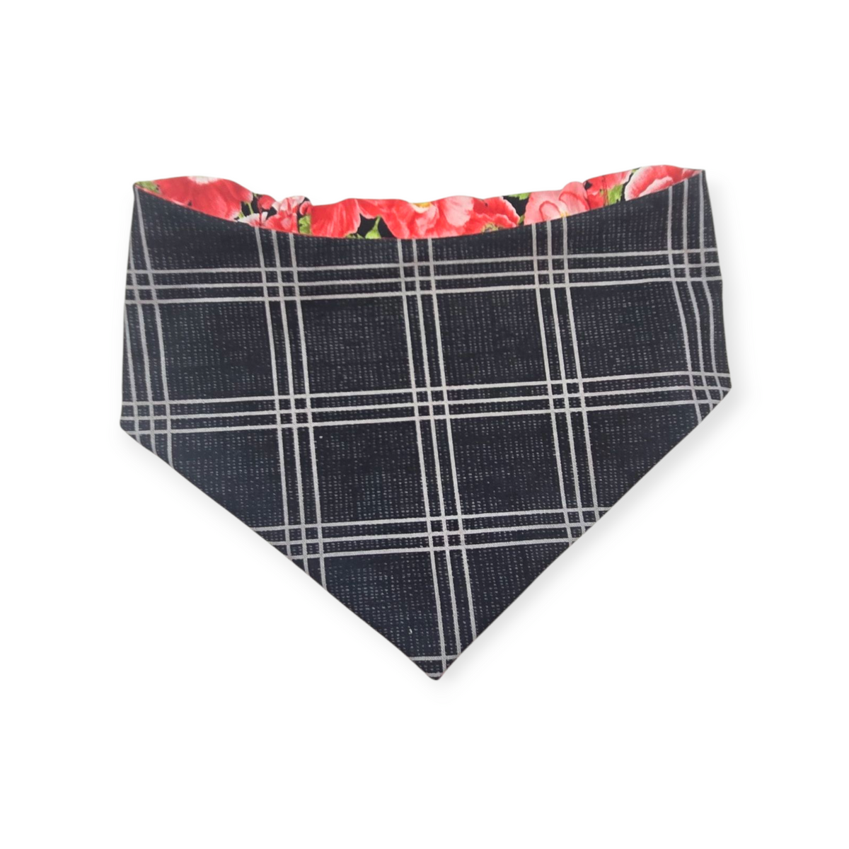 Poppy Meadows/ Dark Plaid Reversible Slip-on Scrunchie Bandana (Medium)