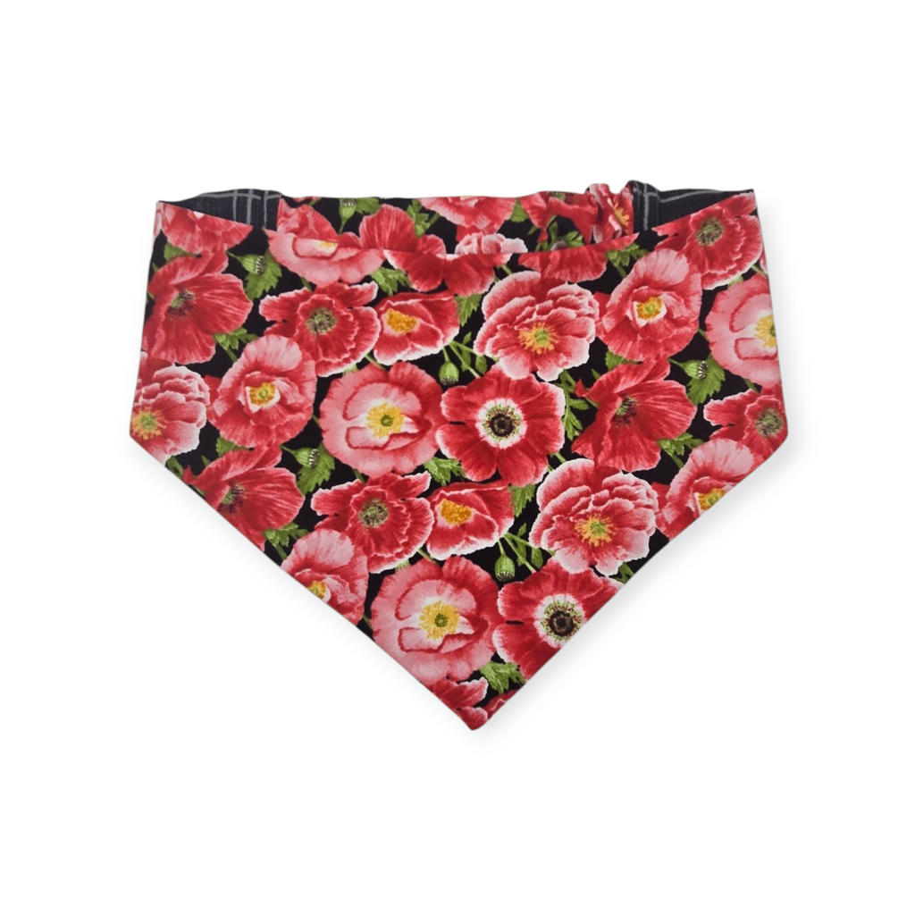Poppy Meadows/ Dark Plaid Reversible Slip-on Scrunchie Bandana (Medium)