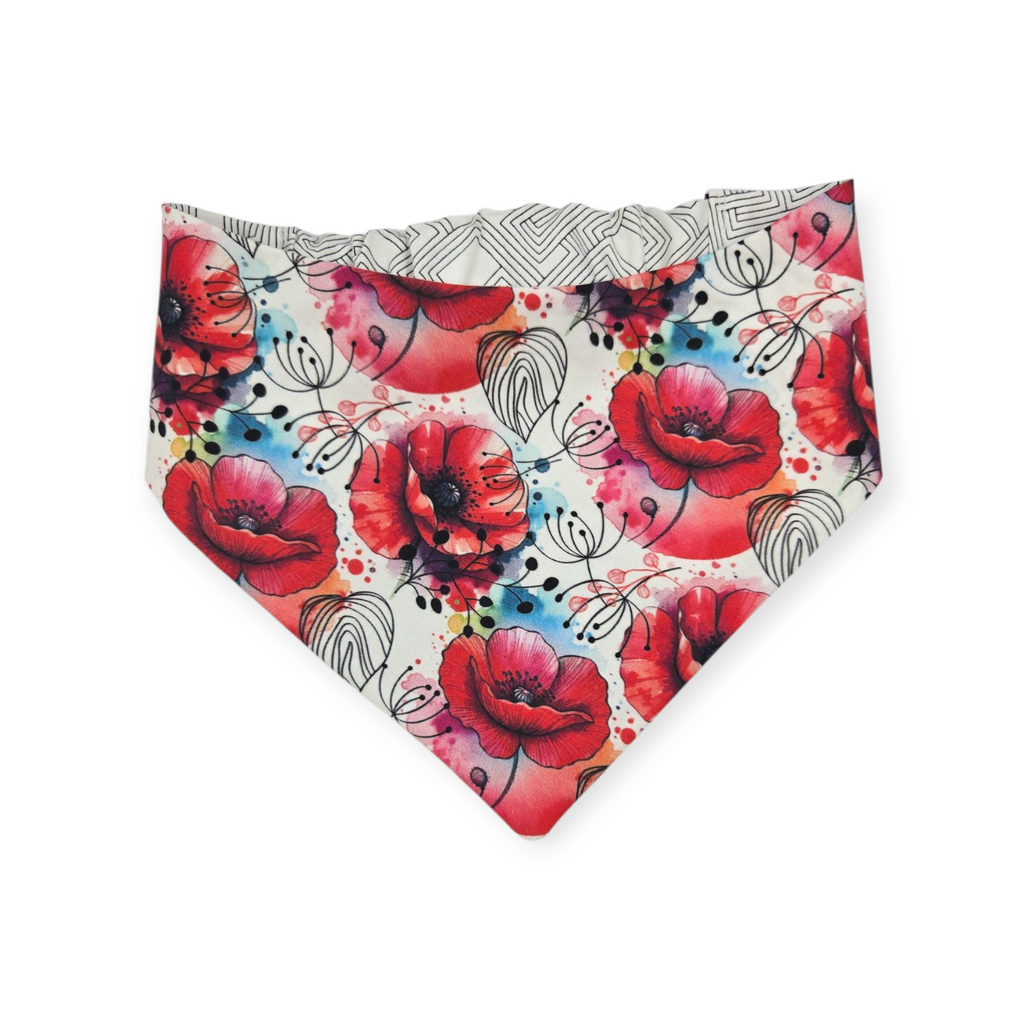Watercolor Poppy/Linework Reversible Slip-on Scrunchie Bandana (Medium/Large)
