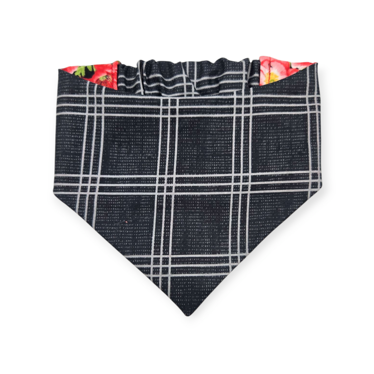 Poppy Meadows/ Dark Plaid Reversible Slip-on Scrunchie Bandana (Small)