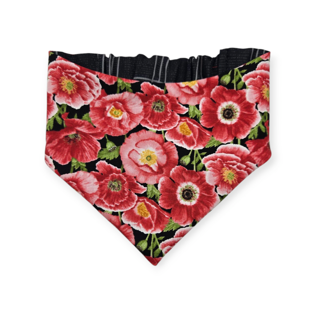 Poppy Meadows/ Dark Plaid Reversible Slip-on Scrunchie Bandana (Small)