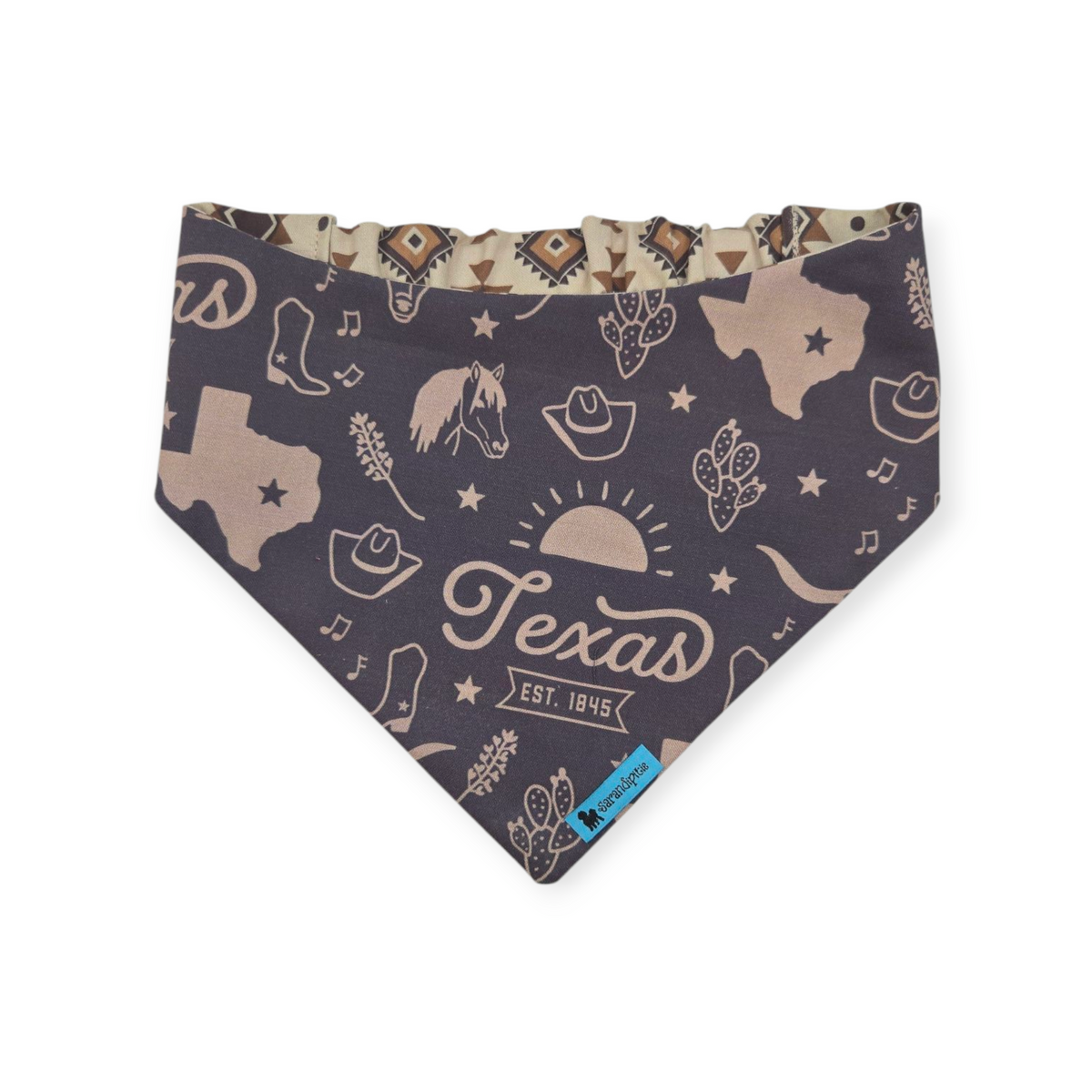 Texas Western Americana/Brown Southwestern Reversible Slip-on Scrunchie Bandana (Medium/Large)