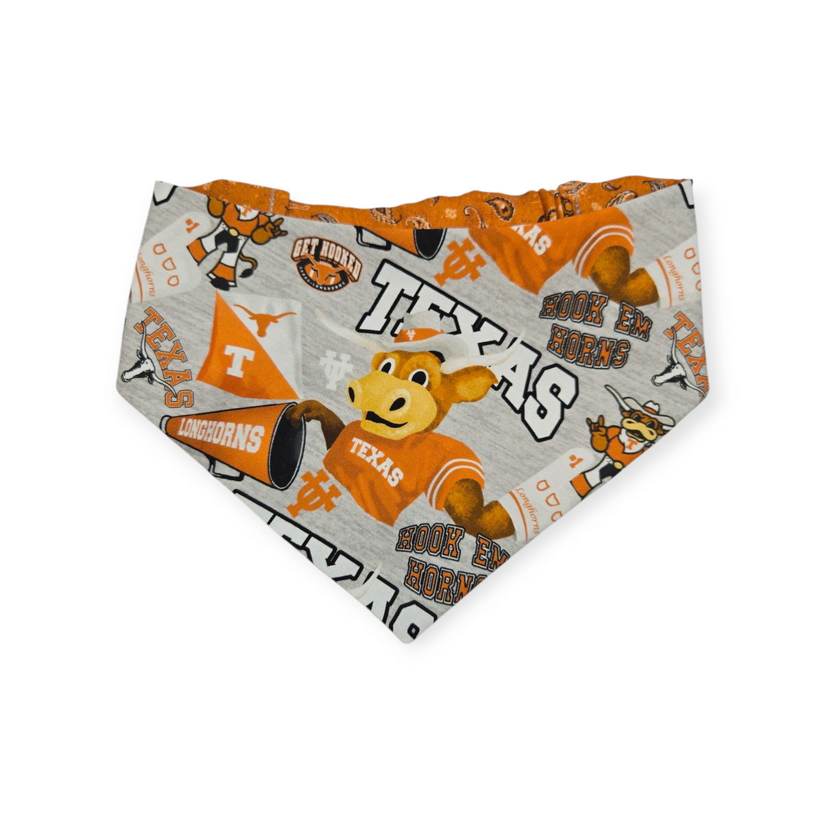 UT Mascot/Rust Orange Paisley Reversible Slip-on Scrunchie Bandana (Small/Medium)