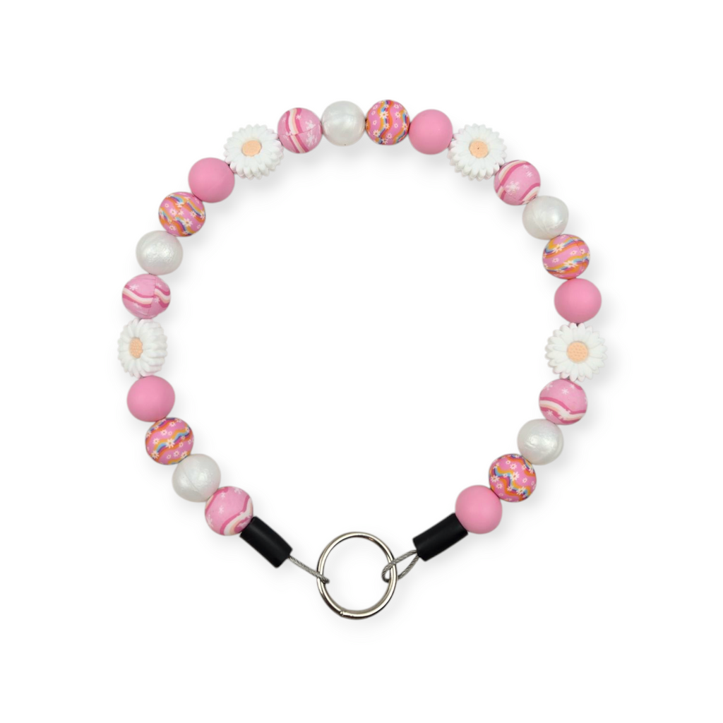 Pink Daisy Beaded Collar - 16.5"