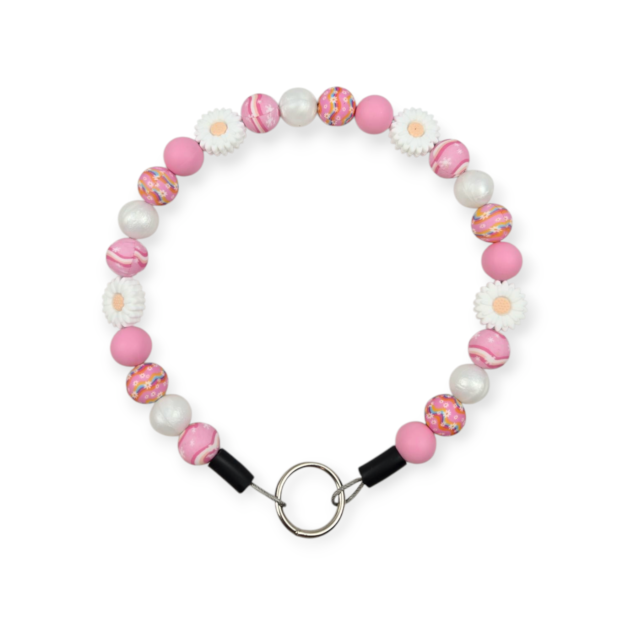 Pink Daisy Beaded Collar - 16.5"