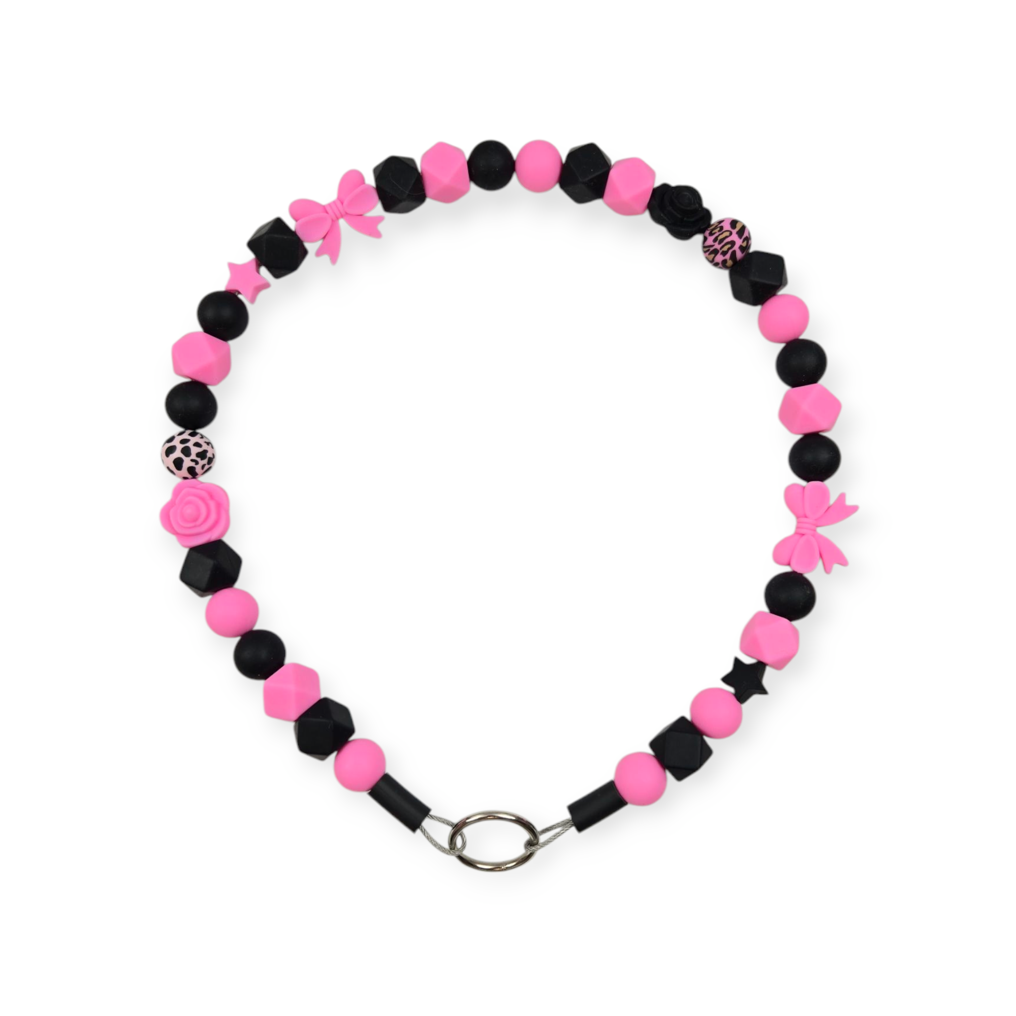 Black & Pink Beaded Collar - 22.5"
