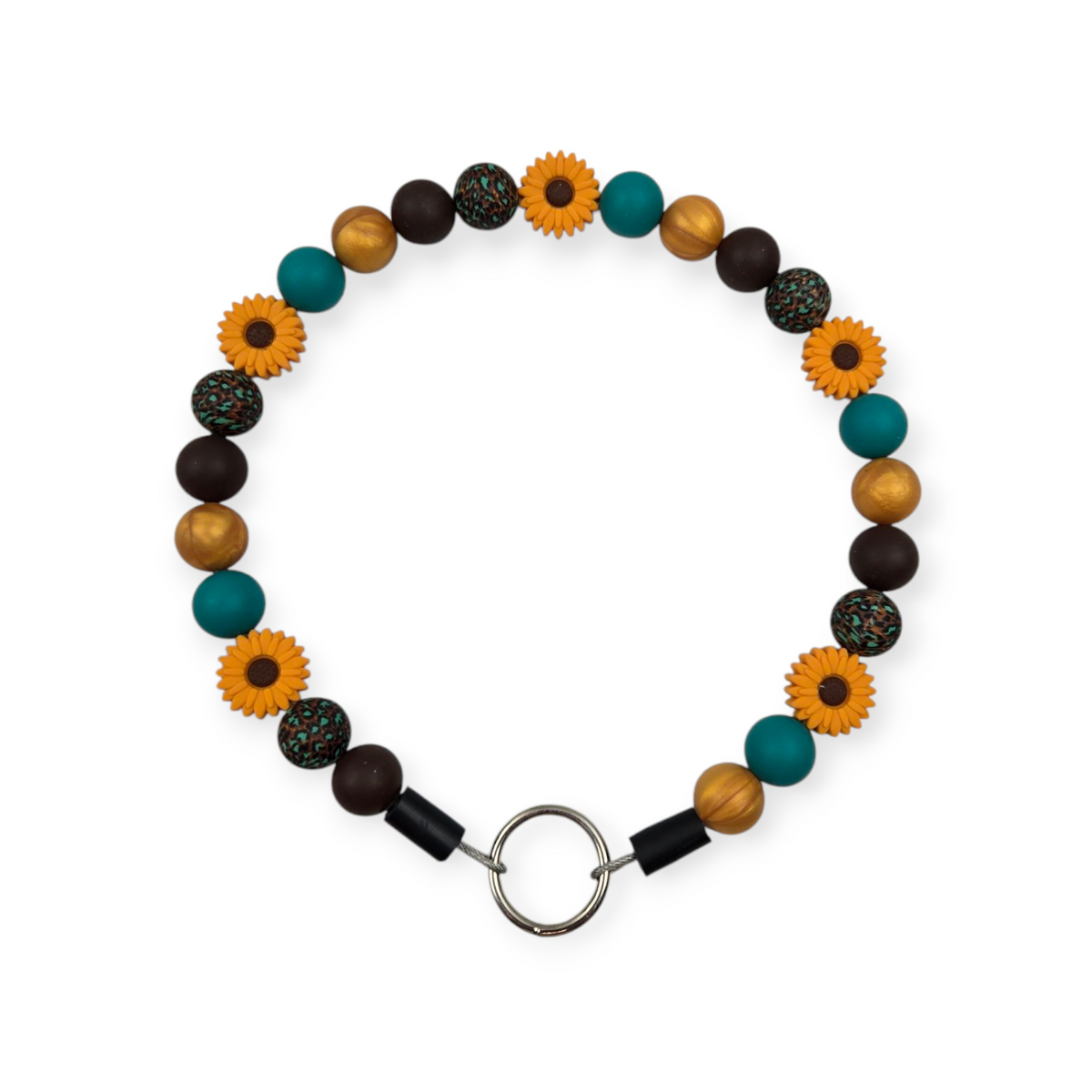 Teal Sunflowers Beaded Collar - 16.75"