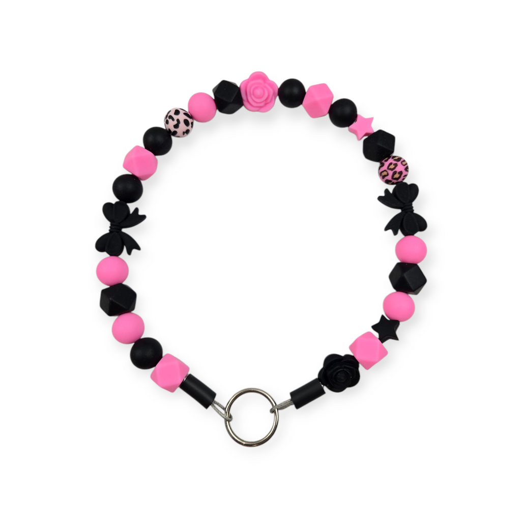 Black & Pink Beaded Collar - 18"